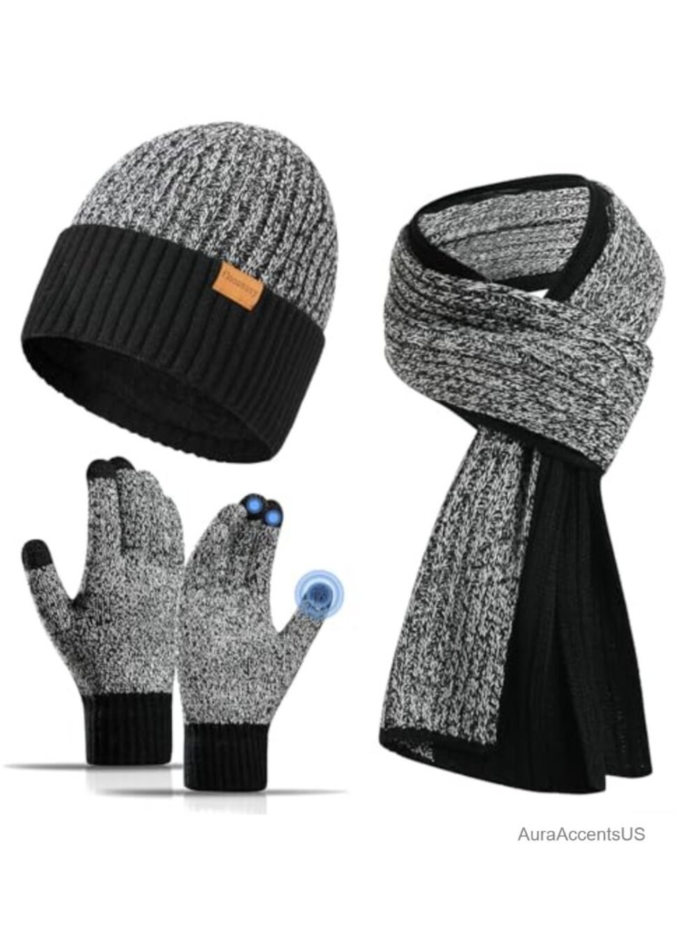Men's 3-Piece Winter Set Knit Beanie Scarf Touchscreen Gloves